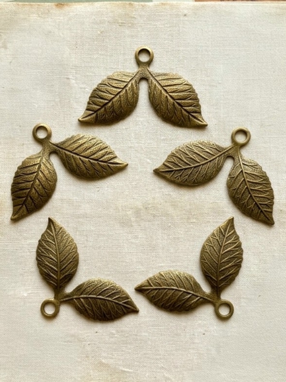 Antique Bronze Double Leaf Floral Botanical Charms DIY Jewelry Craft Projects, 5